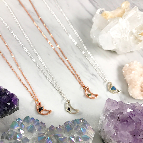 Tiny Gem Moon Necklace