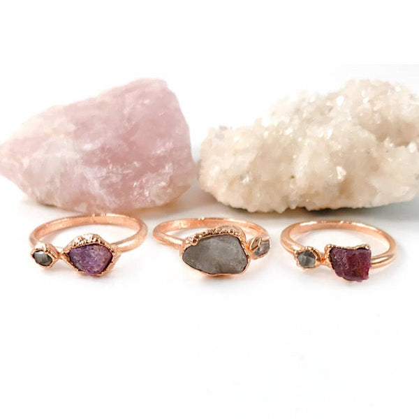Rose Quartz and Herkimer Diamond Ring