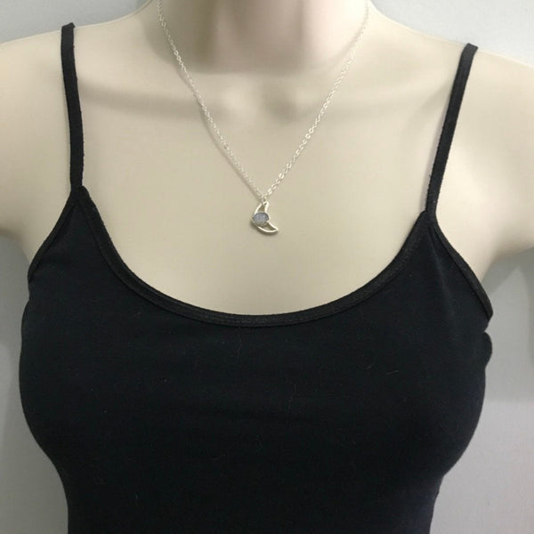Silver Moonstone Moon Necklace