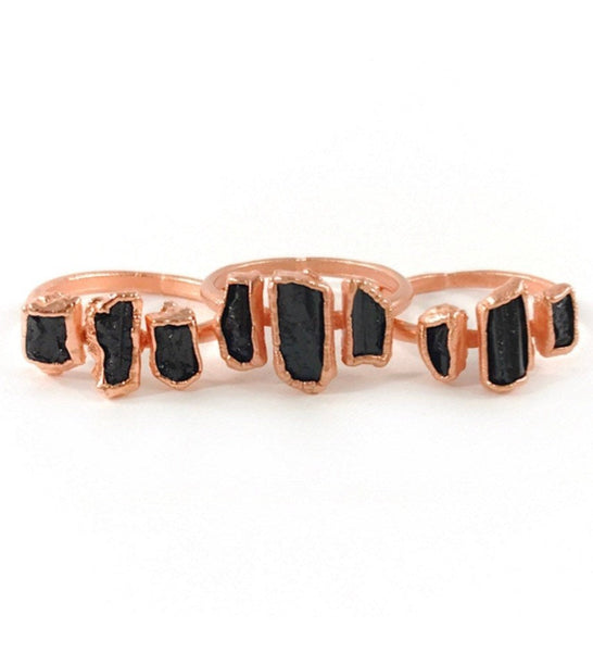Black Tourmaline Three Stone Ring