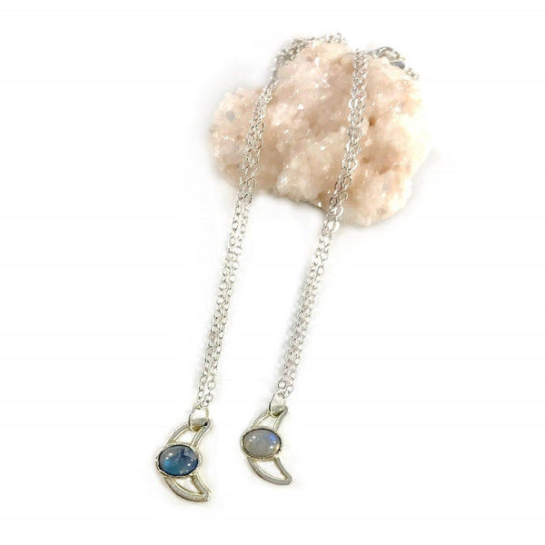 Silver Moonstone Moon Necklace