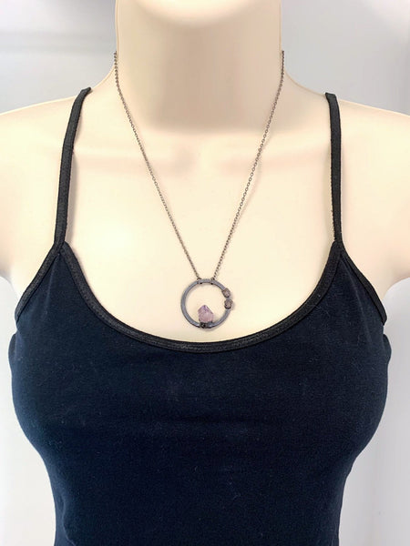 Amethyst and Rose Quartz Circle Necklace