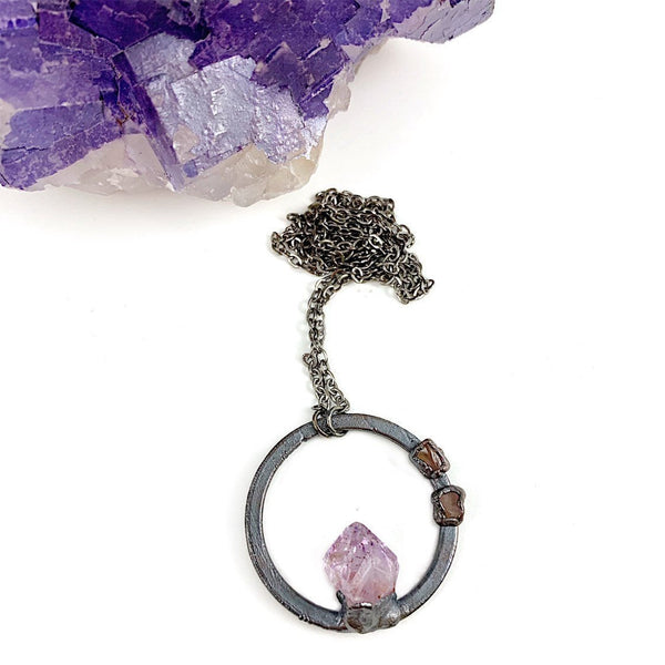 Amethyst and Rose Quartz Circle Necklace