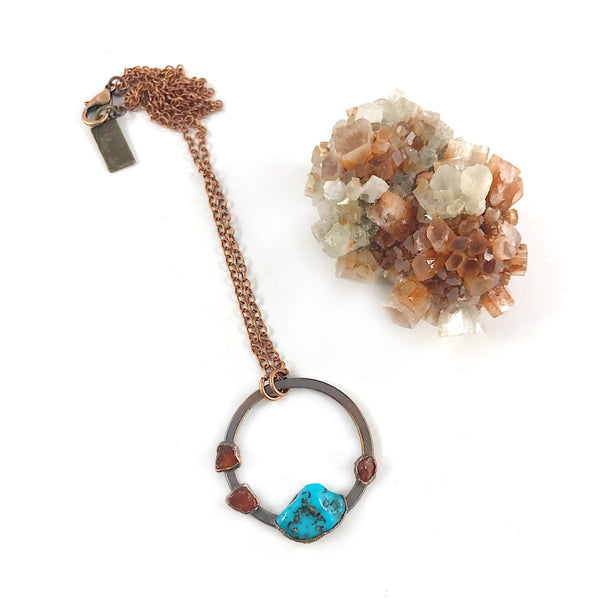 Turquoise and Carnelian Circle Necklace
