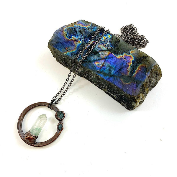 Phantom Quartz and Sapphire Circle Necklace