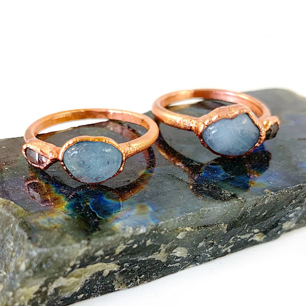 Aquamarine Ring and Herkimer Diamond Ring | March Birthstone