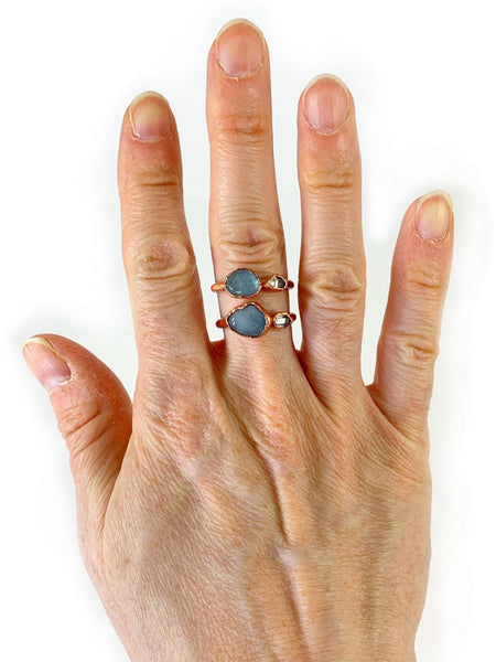 Aquamarine Ring and Herkimer Diamond Ring | March Birthstone