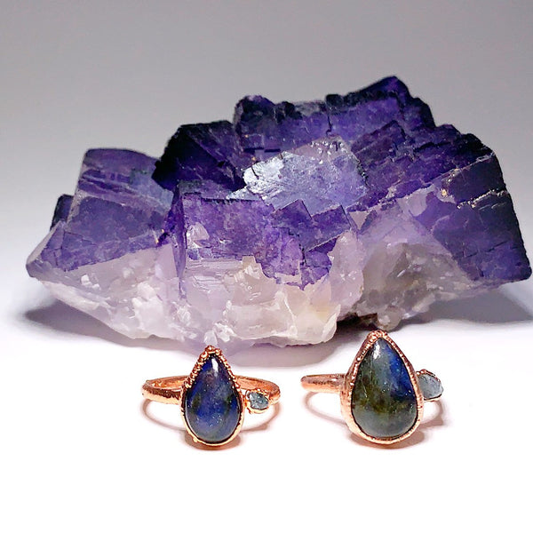 Labradorite Ring and Aquamarine Ring