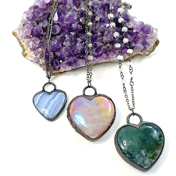 Blue Lace Agate Heart Necklace