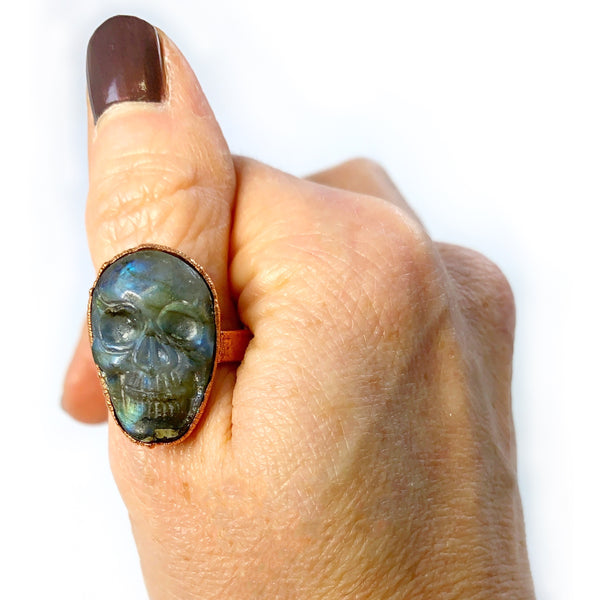 Labradorite Skull Ring