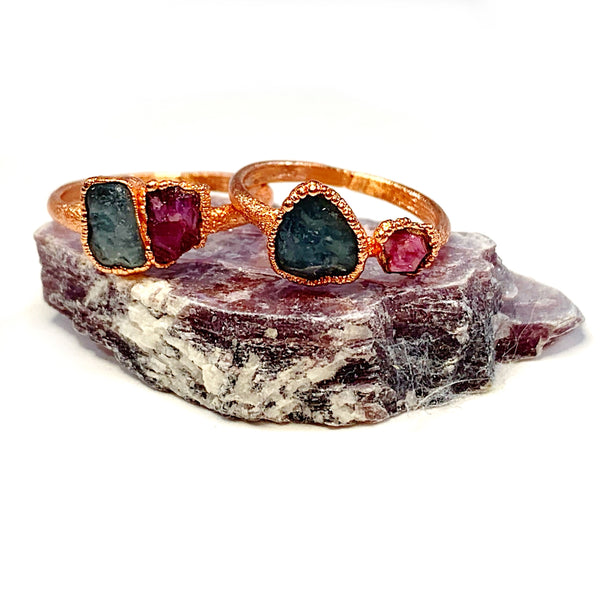 Aquamarine and Ruby Ring | March + July Birthstones