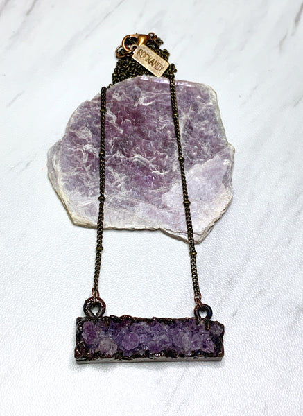Amethyst Druzy Bar Necklace | February Birthstone