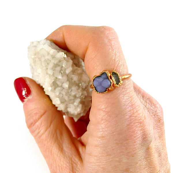 Grape Agate and Herkimer Diamond Ring