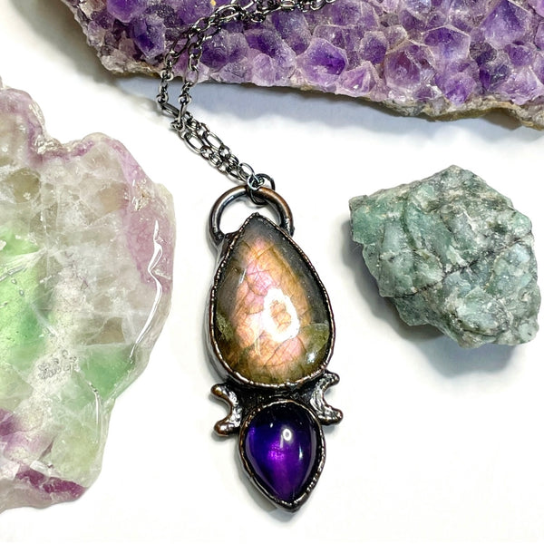 Labradorite and Amethyst Teardrop Necklace