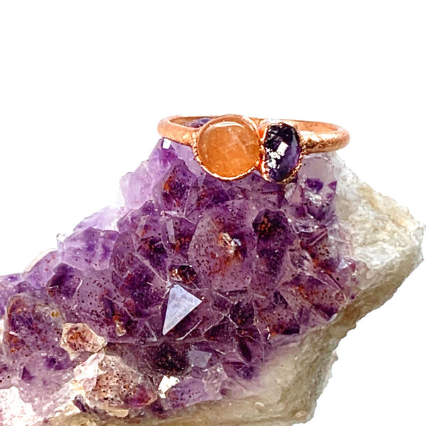 Sunstone and Amethyst Ring