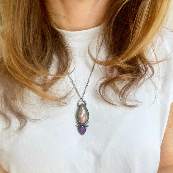 Labradorite and Amethyst Teardrop Necklace