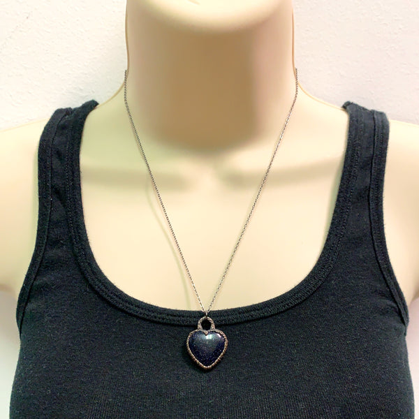 Blue Goldstone Heart Necklace