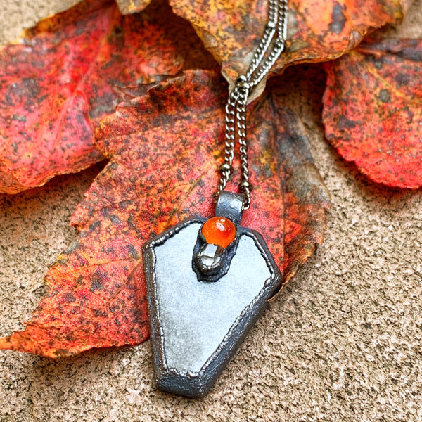 Silver Sheen Obsidian Coffin Necklace