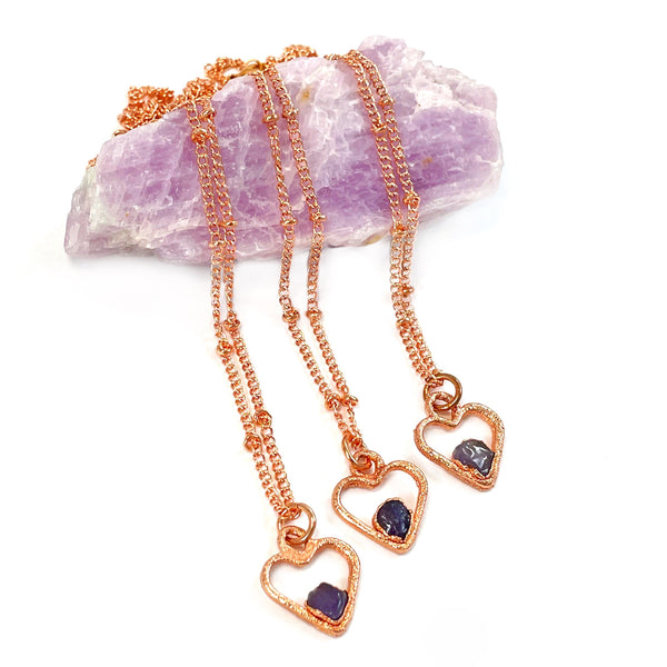 Tiny Amethyst Heart Necklace | February Birthstone