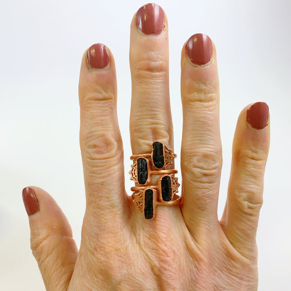 Black Tourmaline Spider Web Ring