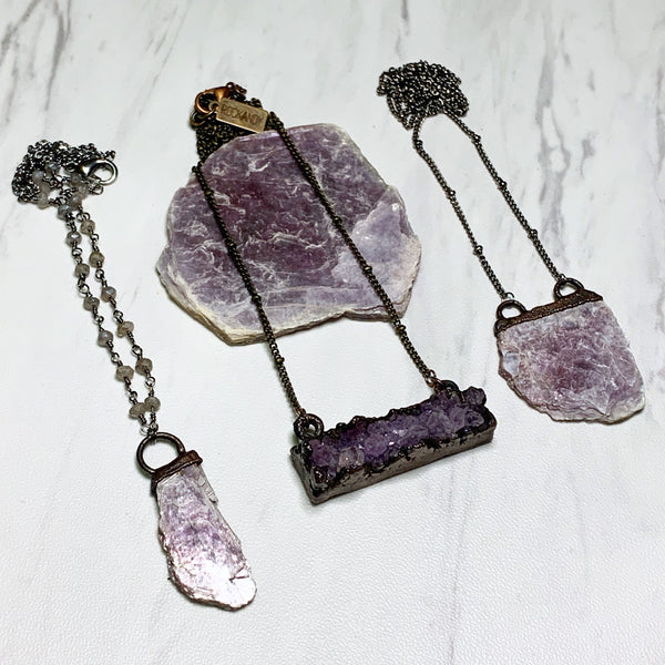 Amethyst Druzy Bar Necklace | February Birthstone