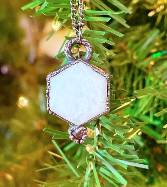 Moonstone & Garnet Hexagon Necklace