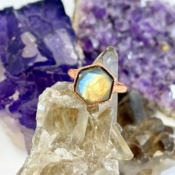 Labradorite Hexagon Ring