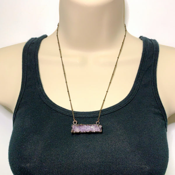 Amethyst Druzy Bar Necklace | February Birthstone