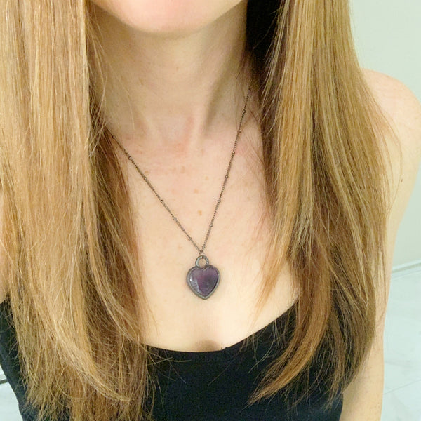 Blue Goldstone & Amethyst Heart Necklace