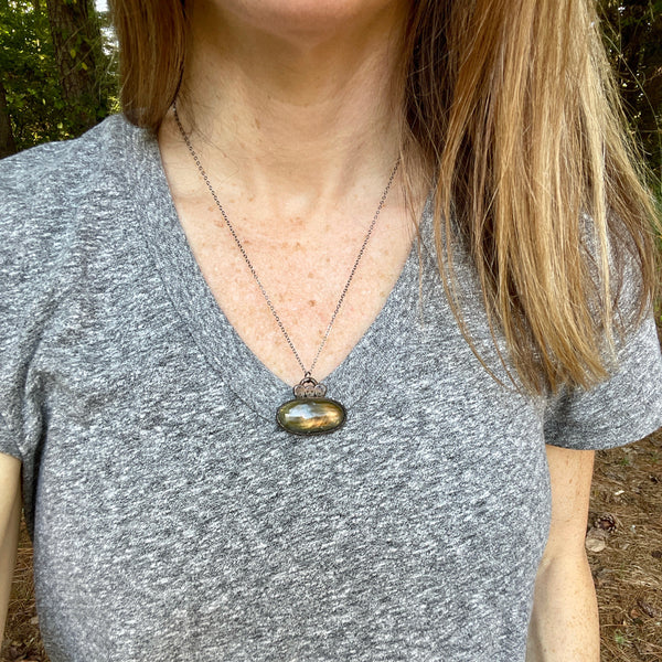 Labradorite Skull Necklace