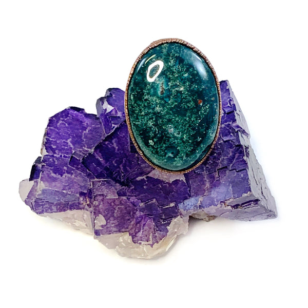 Bloodstone Statement Ring with Moon & Stars Band