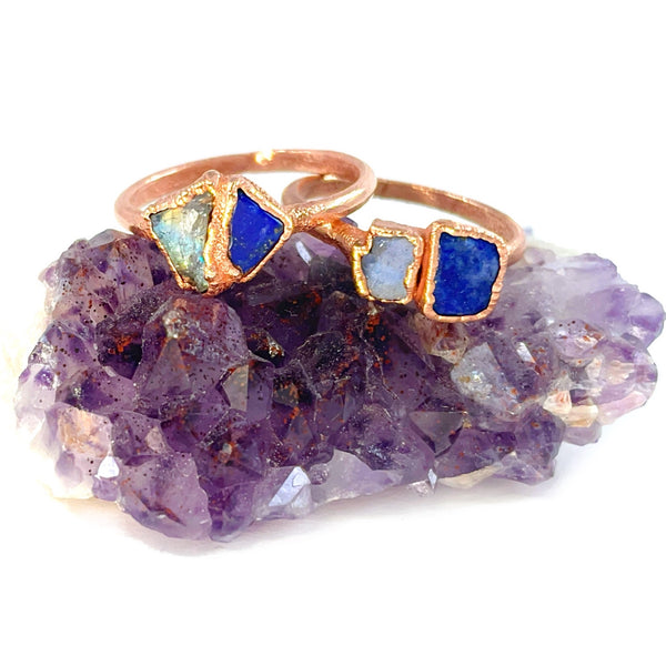 Raw Moonstone and Lapis Lazuli Ring