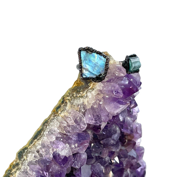 Moonstone and Blue Tourmaline Ring