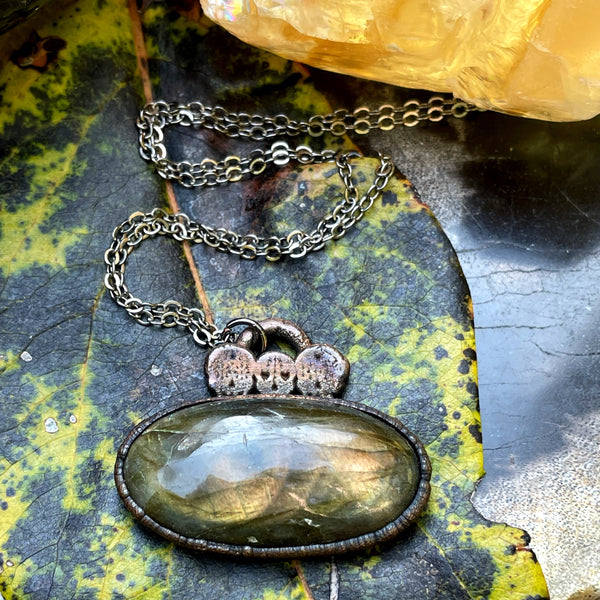 Labradorite Skull Necklace