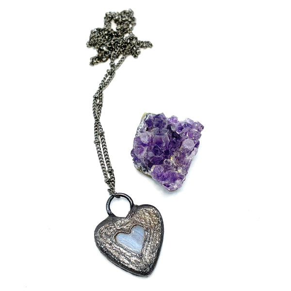 Blue Lace Agate Heart Necklace