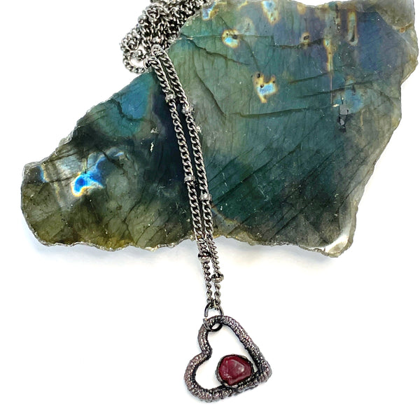 Tiny Spinel Heart Necklace | August Birthstone