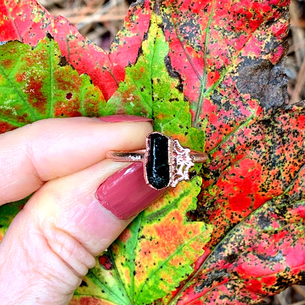 Black Tourmaline Spider Web Ring