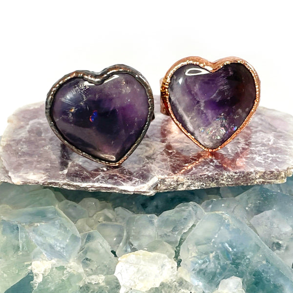 Amethyst Heart Moon & Stars Ring