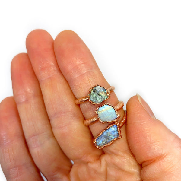 Raw Rainbow Moonstone Ring | June Birthstone