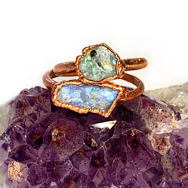 Raw Rainbow Moonstone Ring | June Birthstone