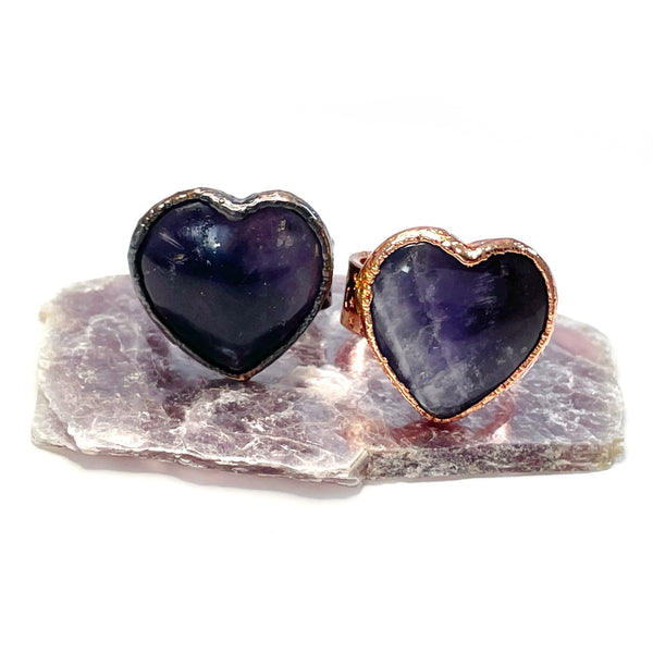 Amethyst Heart Moon & Stars Ring