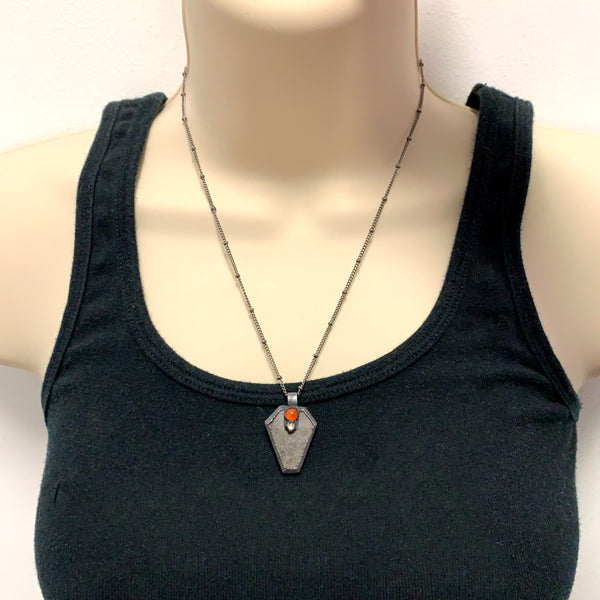 Silver Sheen Obsidian Coffin Necklace
