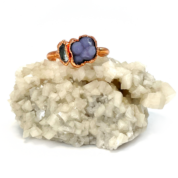 Grape Agate and Herkimer Diamond Ring