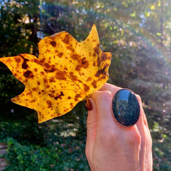 Bloodstone Statement Ring with Moon & Stars Band