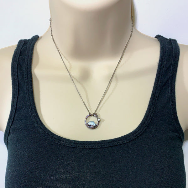 Kyanite and Herkimer Tiny Circle Necklace