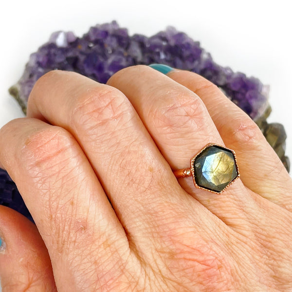 Labradorite Hexagon Ring