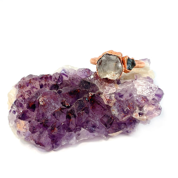 Quartz and Blue Zircon Ring