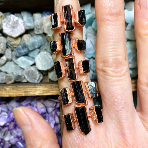 Black Tourmaline Three Stone Ring