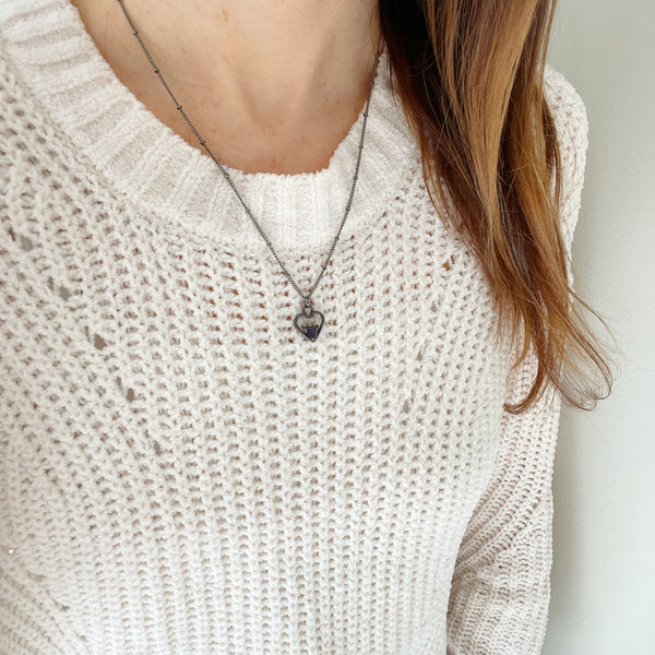 Tiny Amethyst Heart Oxidized Necklace | February Birthstone in