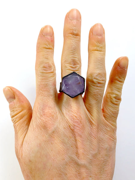 Amethyst Hexagon Moon & Stars Ring